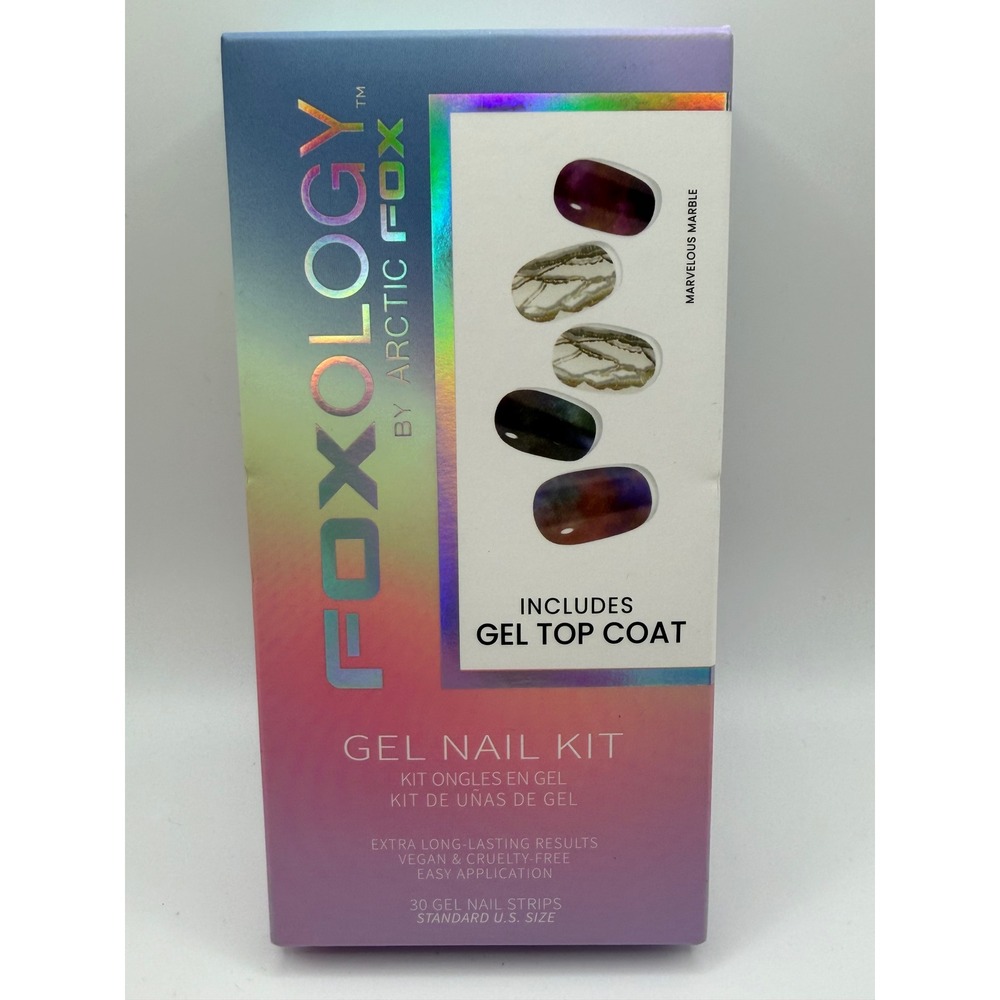 Foxology by Arctic Fox Marvelous Marble Gel Nail Kit 30 Strips & Top Coat NEW